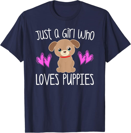 JUST A GIRL WHO LOVES PUPPIES Cute Puppy Dog Toddler Kids T-Shirt - T-Shirt | Navy