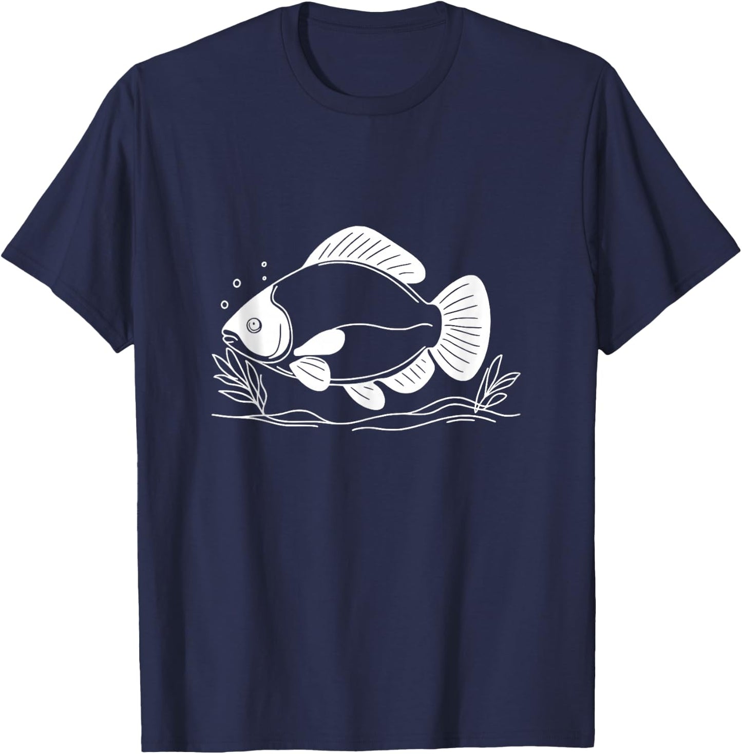 Black Pacu Line Art Fish Lover T-Shirt - T-Shirt | Navy