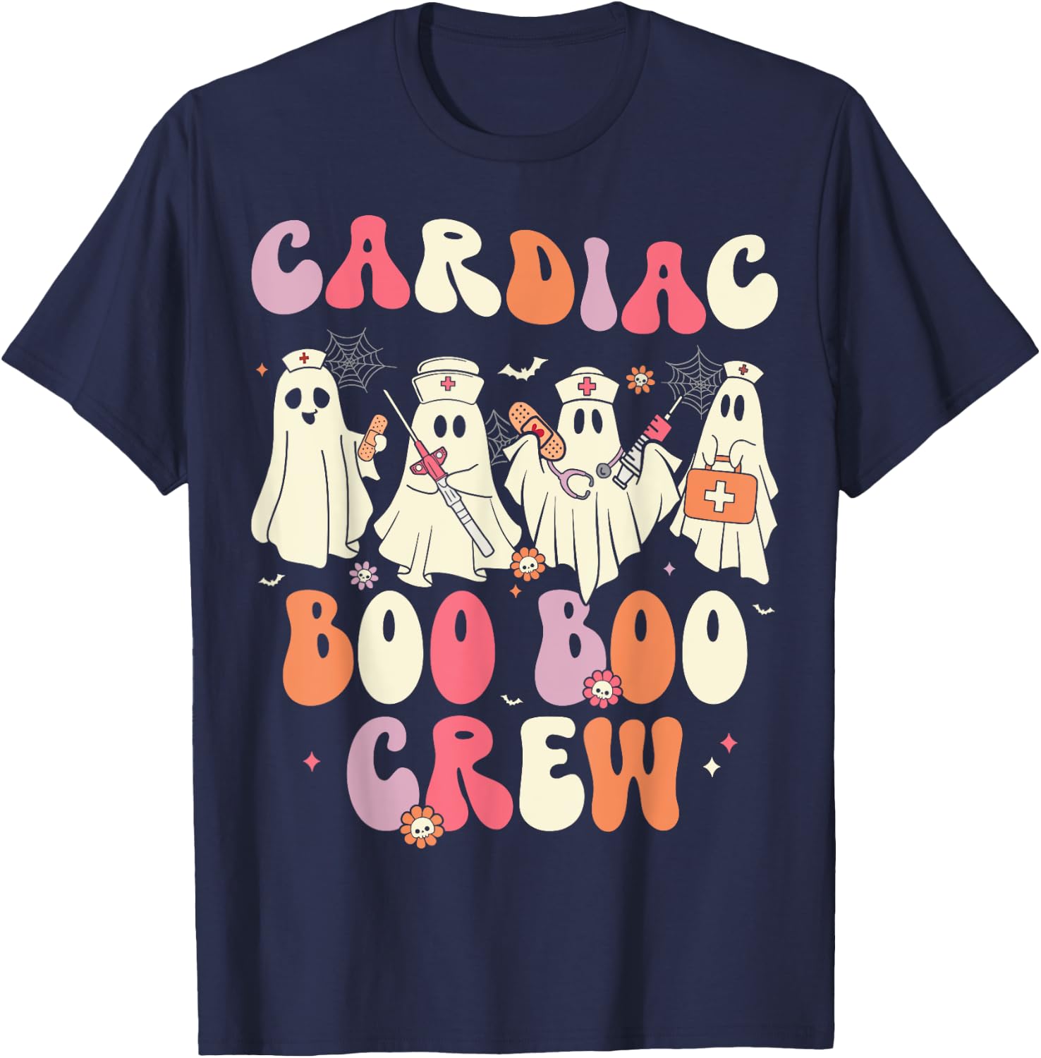 Halloween Cardiac Boo Crew Nurse Ghost Cute Health Worker T-Shirt - T-Shirt | Navy