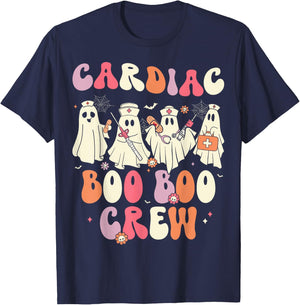 Halloween Cardiac Boo Crew Nurse Ghost Cute Health Worker T-Shirt - T-Shirt | Navy