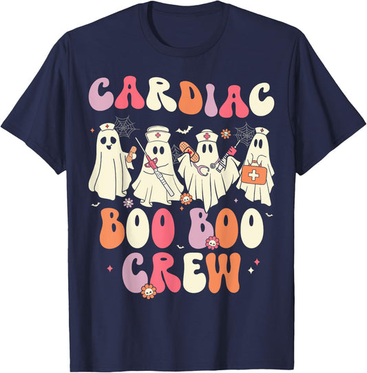 Halloween Cardiac Boo Crew Nurse Ghost Cute Health Worker T-Shirt - T-Shirt | Navy