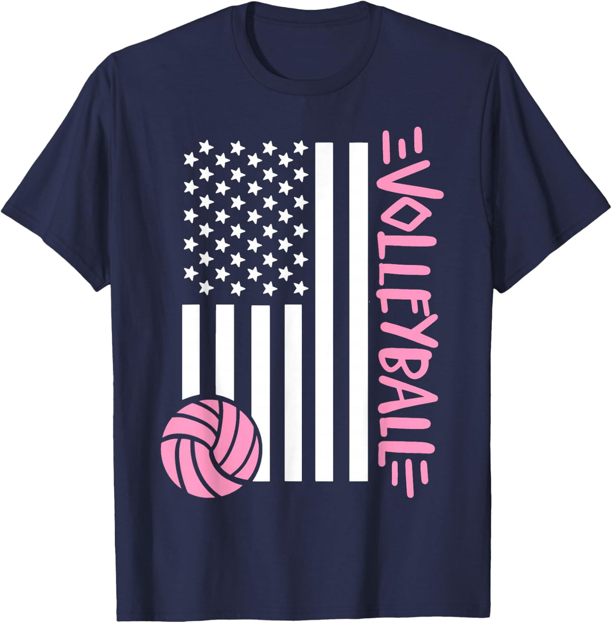 Volleyball US Flag USA T-Shirt - T-Shirt | Navy