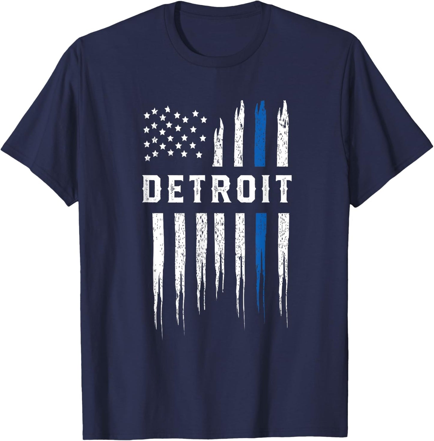 Thin Blue Line Heart Detroit Police Officer Michigan Cops T-Shirt - T-Shirt | Navy