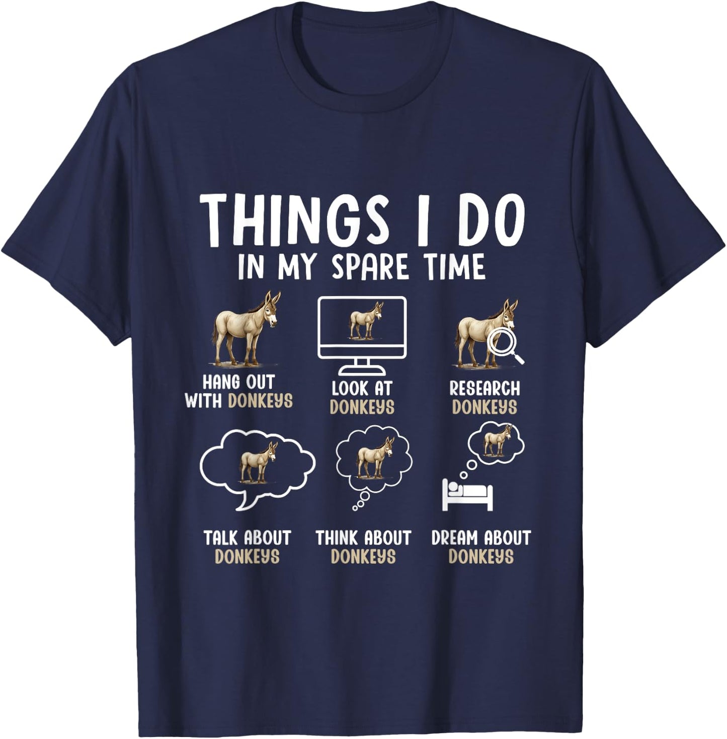 Things I Do in My Spare Time Donkey Enthusiast Colorful T-Shirt - T-Shirt | Navy