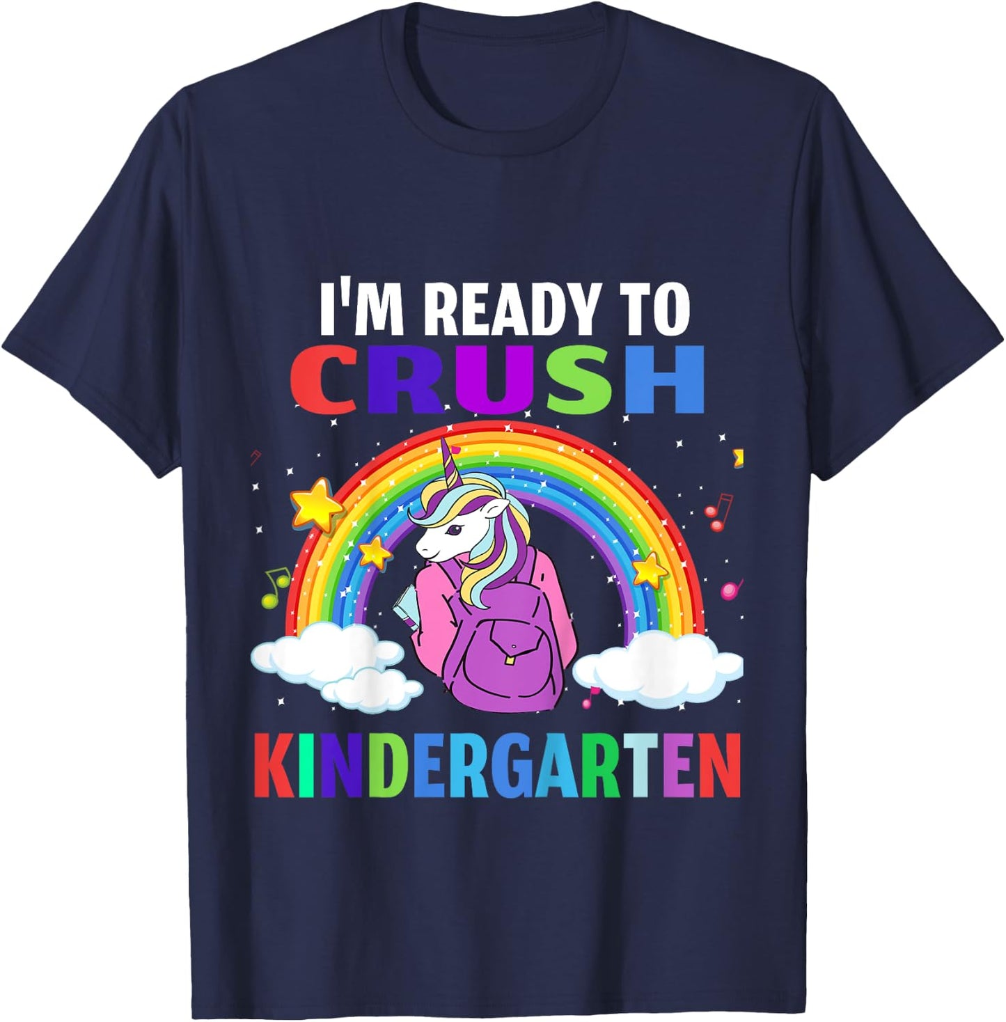 Kids Kids I'm Ready To Crush Kindergarten Unicorn Back to School T-Shirt - T-Shirt | Navy