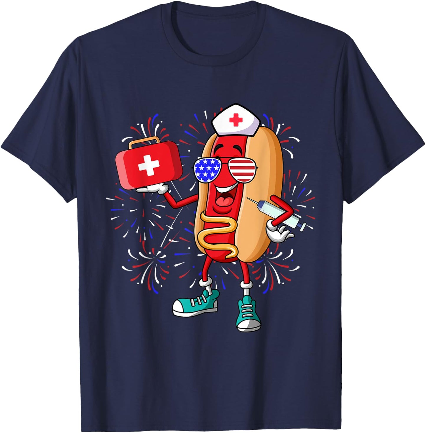 Nurse Anesthetists 4th Of July Funny American Hot Dog T-Shirt - T-Shirt | Navy