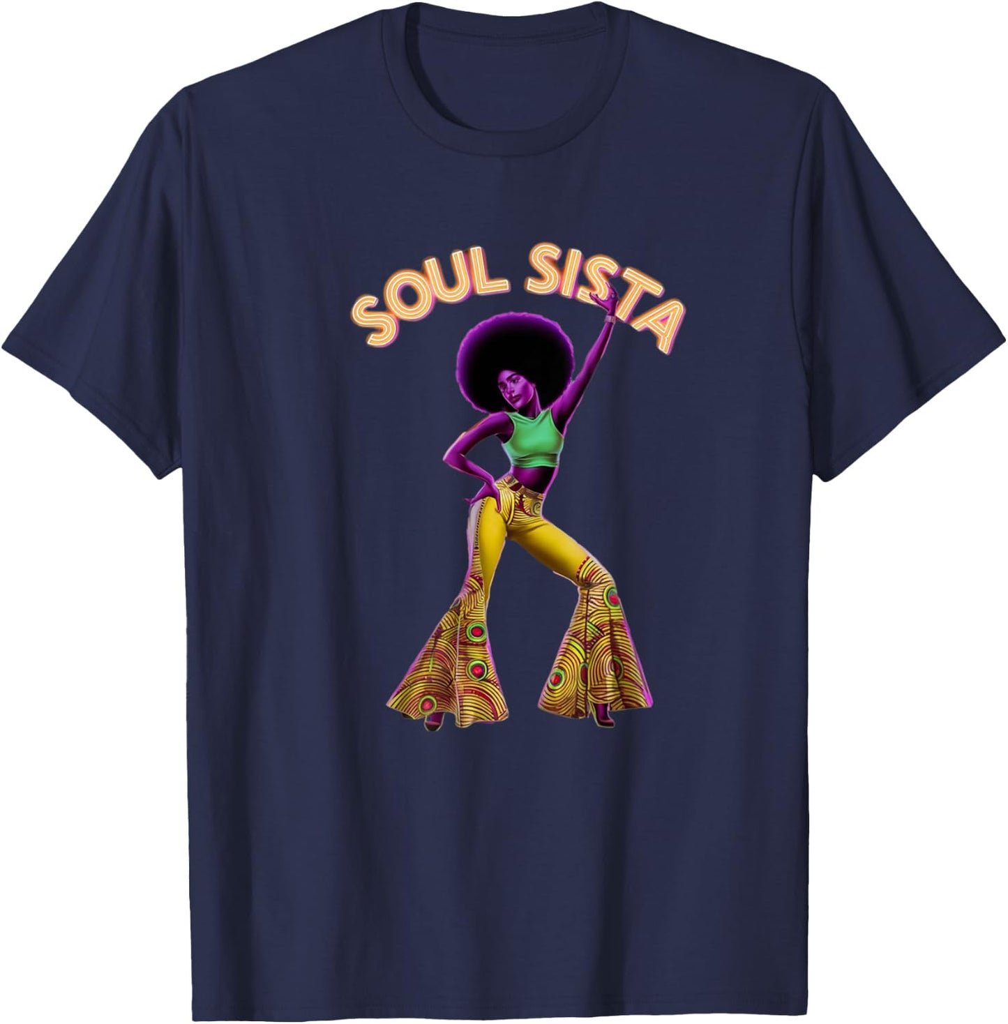 Artsy Funk Shirt Vintage 70s Costume Afro Soul Music T-Shirt - T-Shirt | Navy