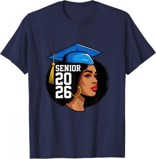 Senior 2026 Black Women Melanin Class of 2026 Graduation T-Shirt - T-Shirt | Navy