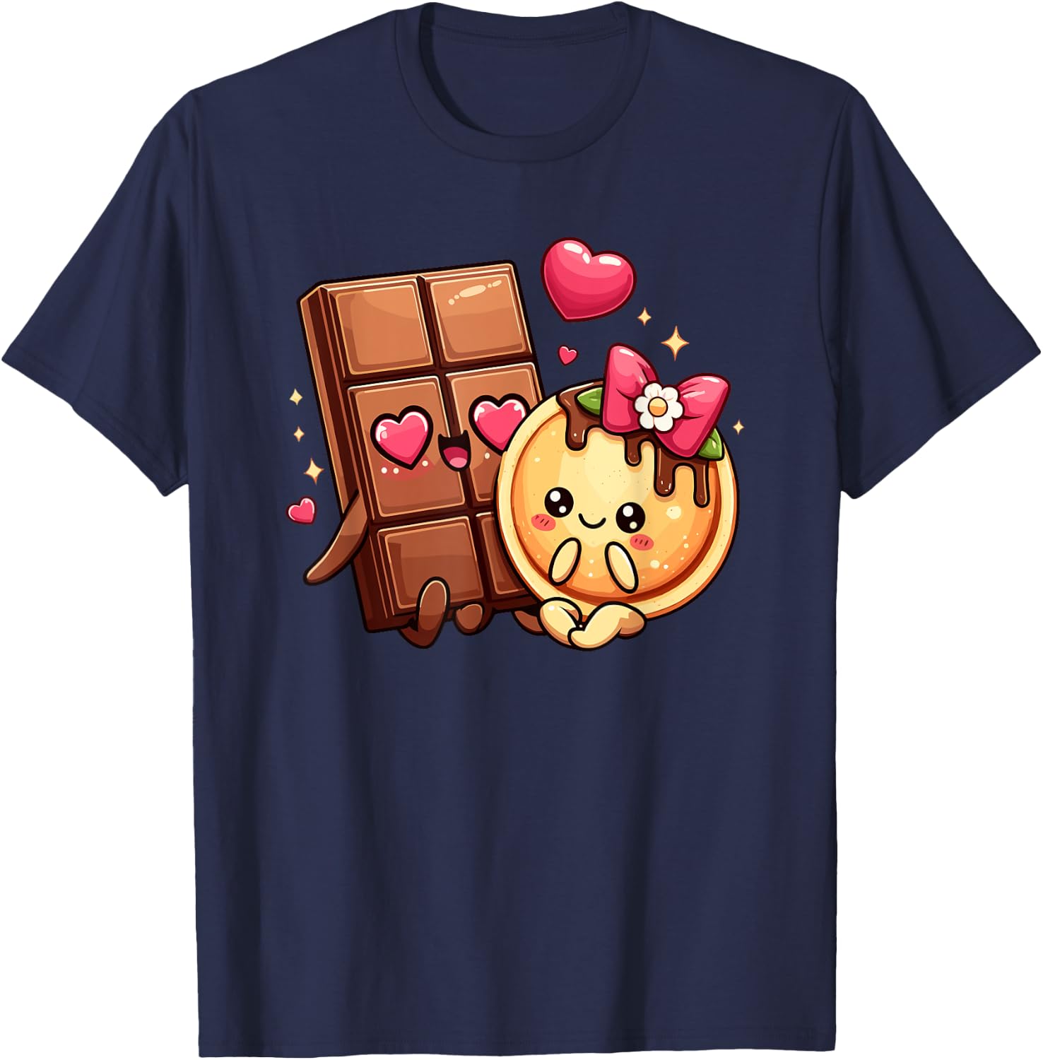 Choco And Pancake Couples Love Matching Chocolate Day T-Shirt - T-Shirt | Navy