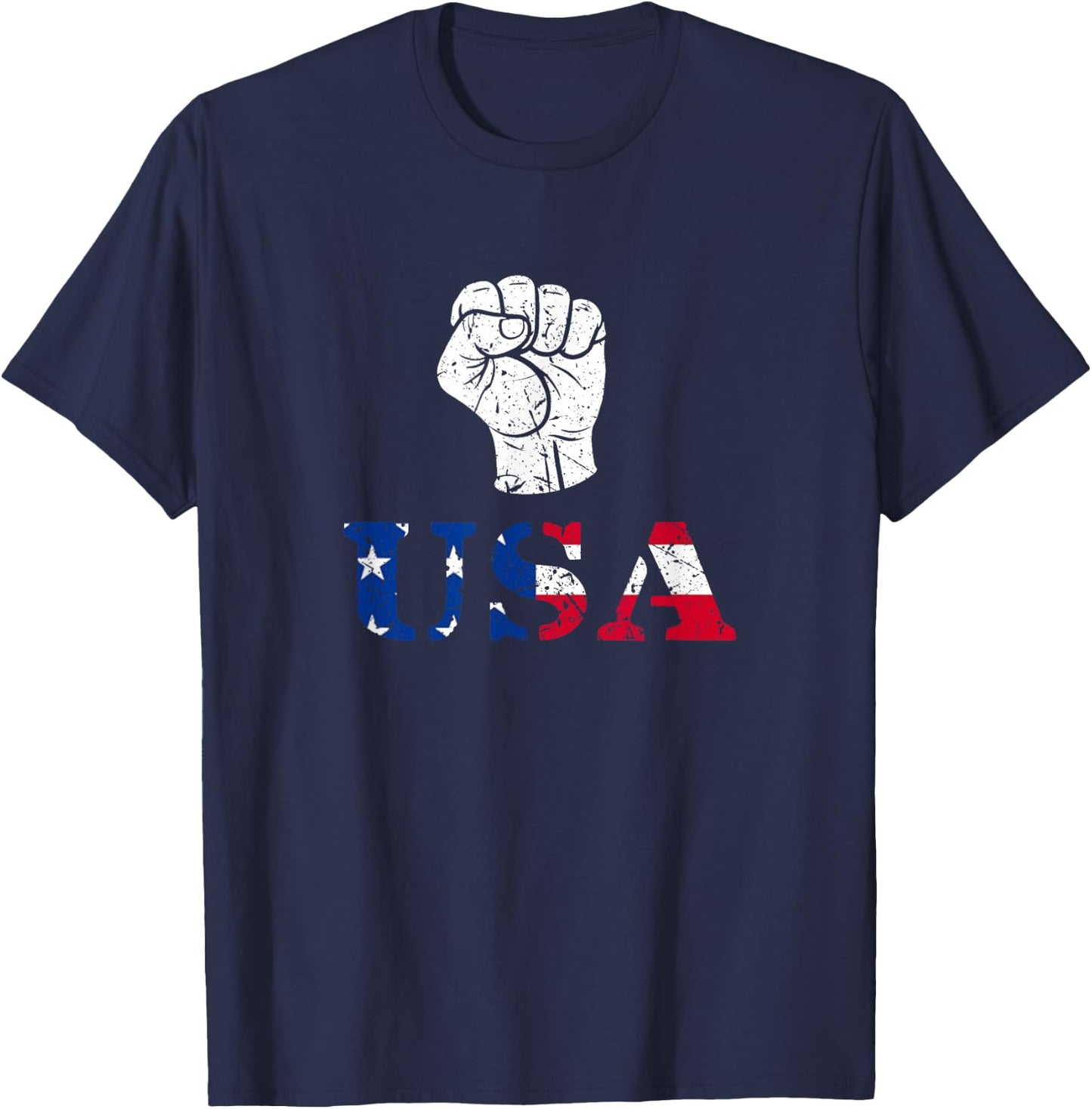 Trump Fist Distressed USA Red, White & Blue Design T-Shirt - T-Shirt | Navy