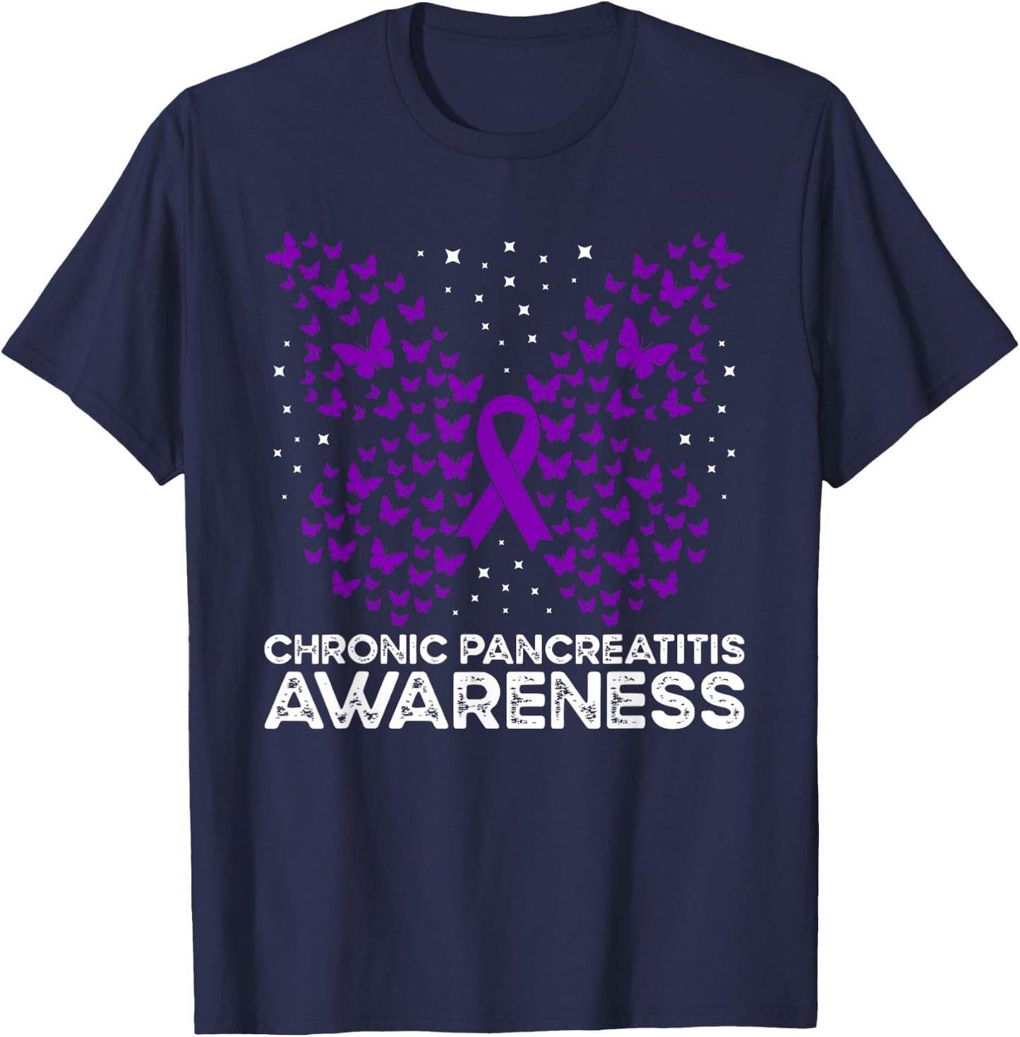 Pancreatitis Awareness Chronic Pancreatitis Butterfly T-Shirt - T-Shirt | Navy