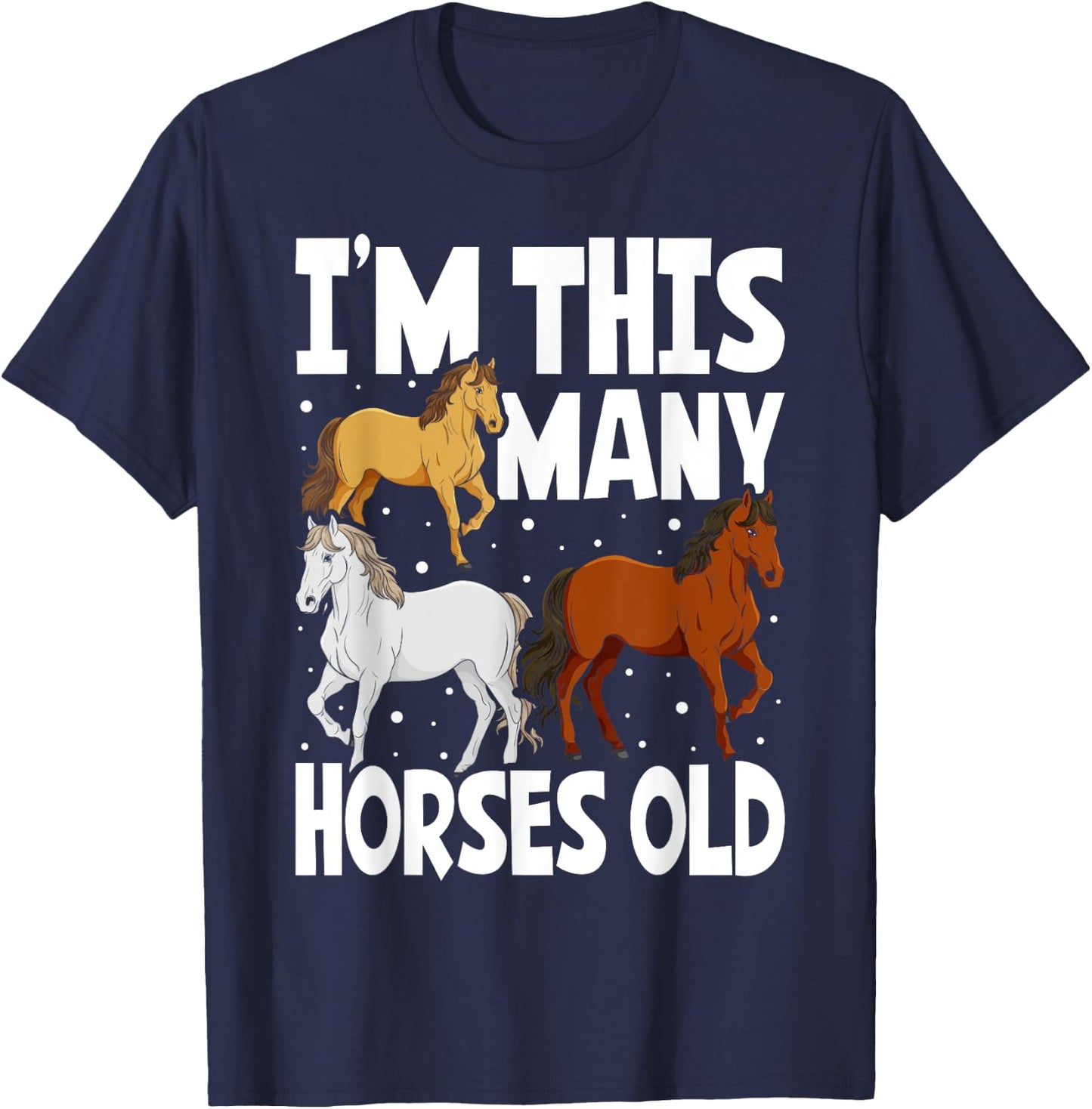 Kids 3 Years Old Girl Horses Old 3rd Birthday Kids T-Shirt - T-Shirt | Navy