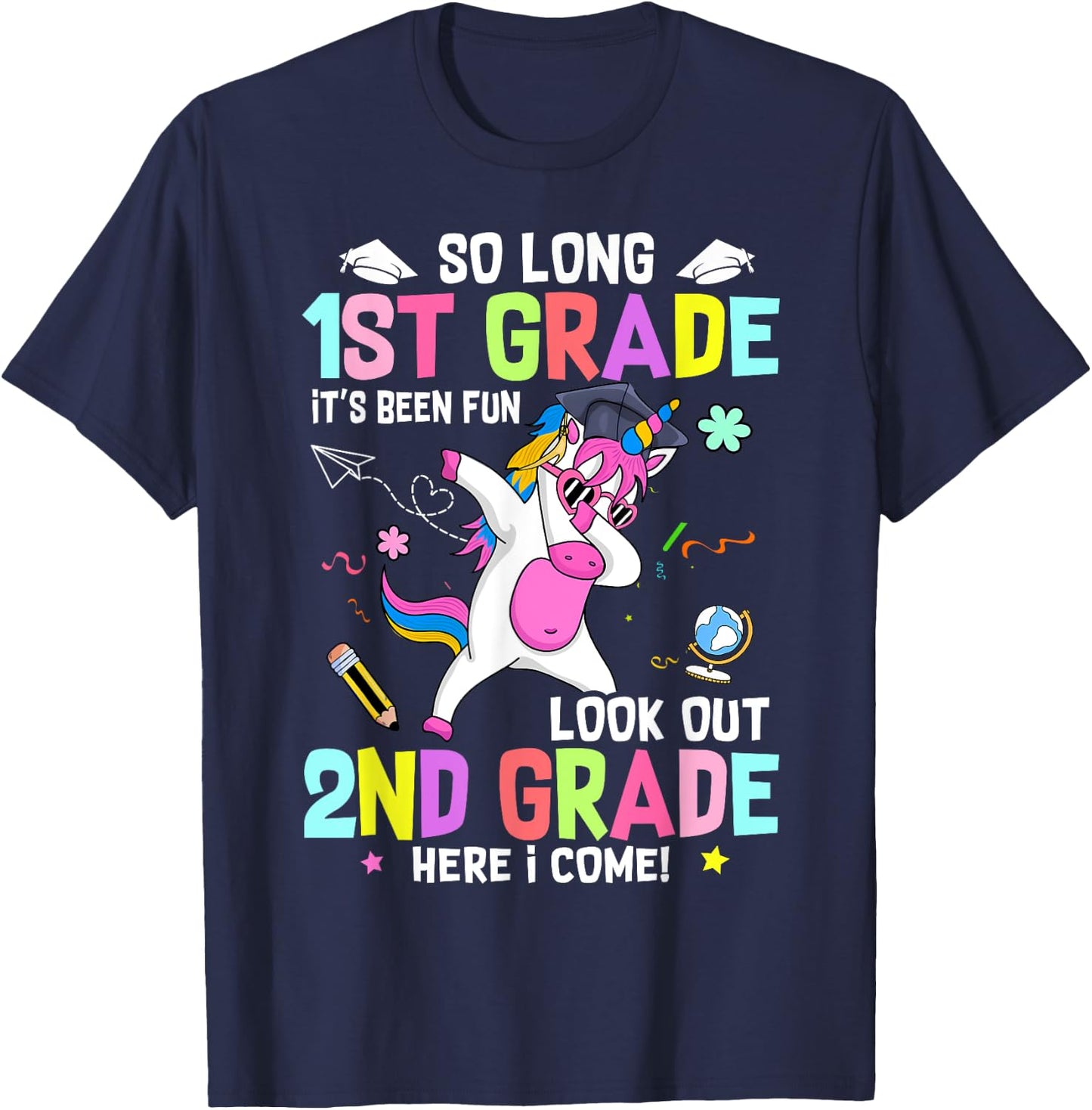 So Long 1st Grade It's Been Fun Look Out 2nd Grade Unicorn T-Shirt - T-Shirt | Navy