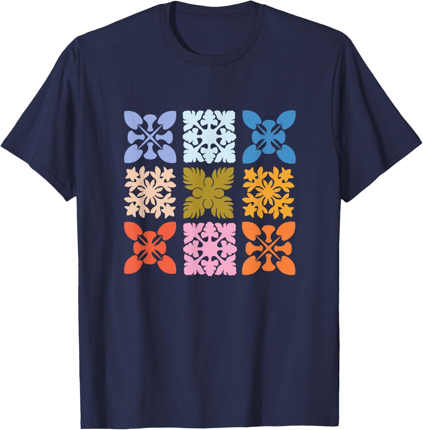 Color Block Hawaiian Quilt Square T-Shirt - T-Shirt | Navy