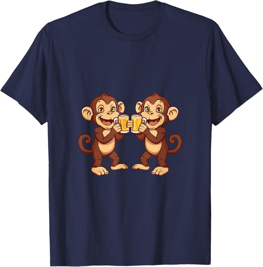 Funny Monkey With Beer | Birthday Party T-Shirt - T-Shirt | Navy