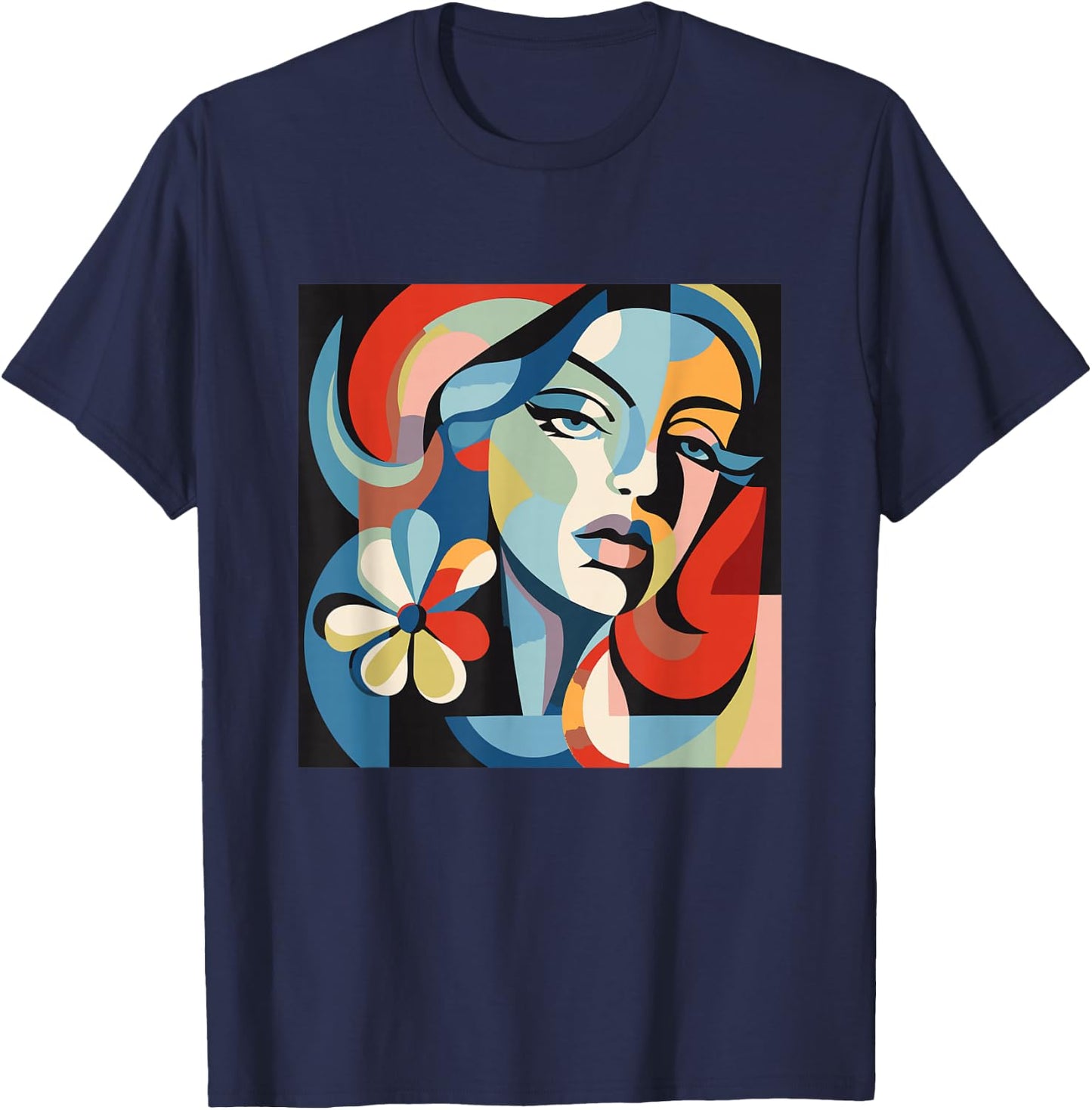 Abstract Woman Face Art Illustration Graphic Designs T-Shirt - T-Shirt | Navy