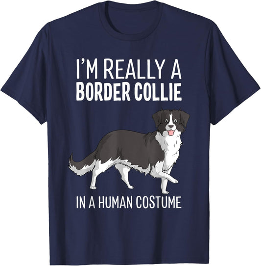 This Is My Human Costume I'm A Border Collie Dog Halloween T-Shirt - T-Shirt | Navy
