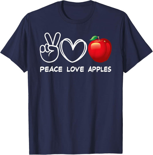 Peace, Love Apples Retro Apple Lover Fruit Lover T-Shirt - T-Shirt | Navy