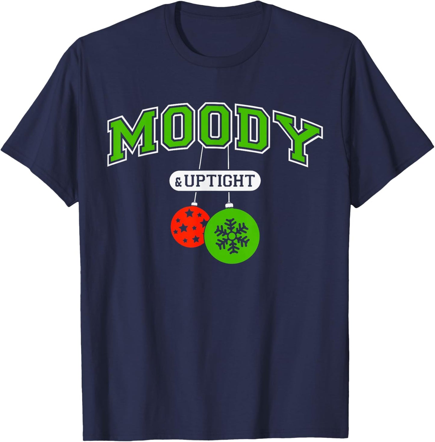 Moody And Uptight Merry And Christmas Bright Matching Couple T-Shirt - T-Shirt | Navy