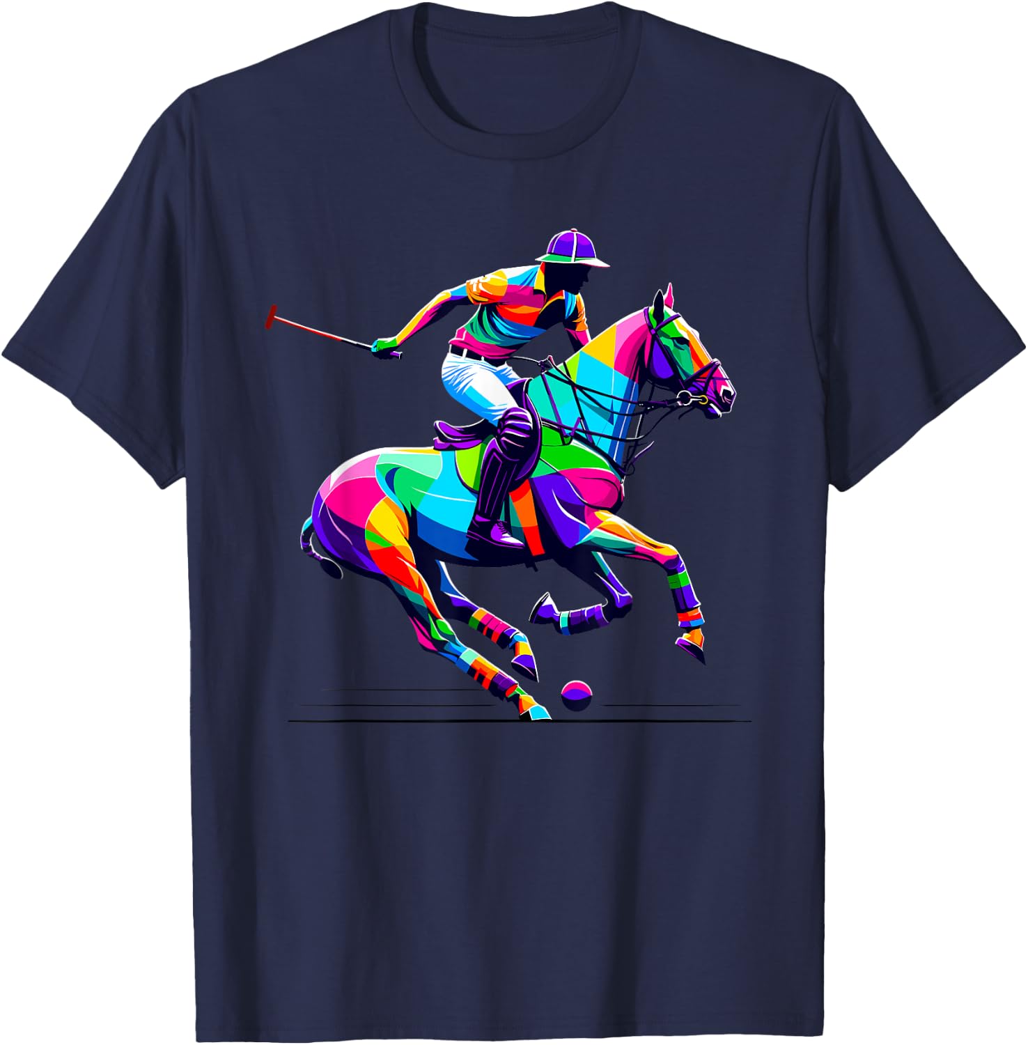 Pop Art Polo Horseback Riding Horses Equestrian Horse T-Shirt - T-Shirt | Navy