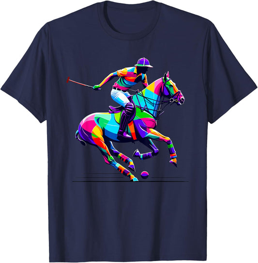 Pop Art Polo Horseback Riding Horses Equestrian Horse T-Shirt - T-Shirt | Navy