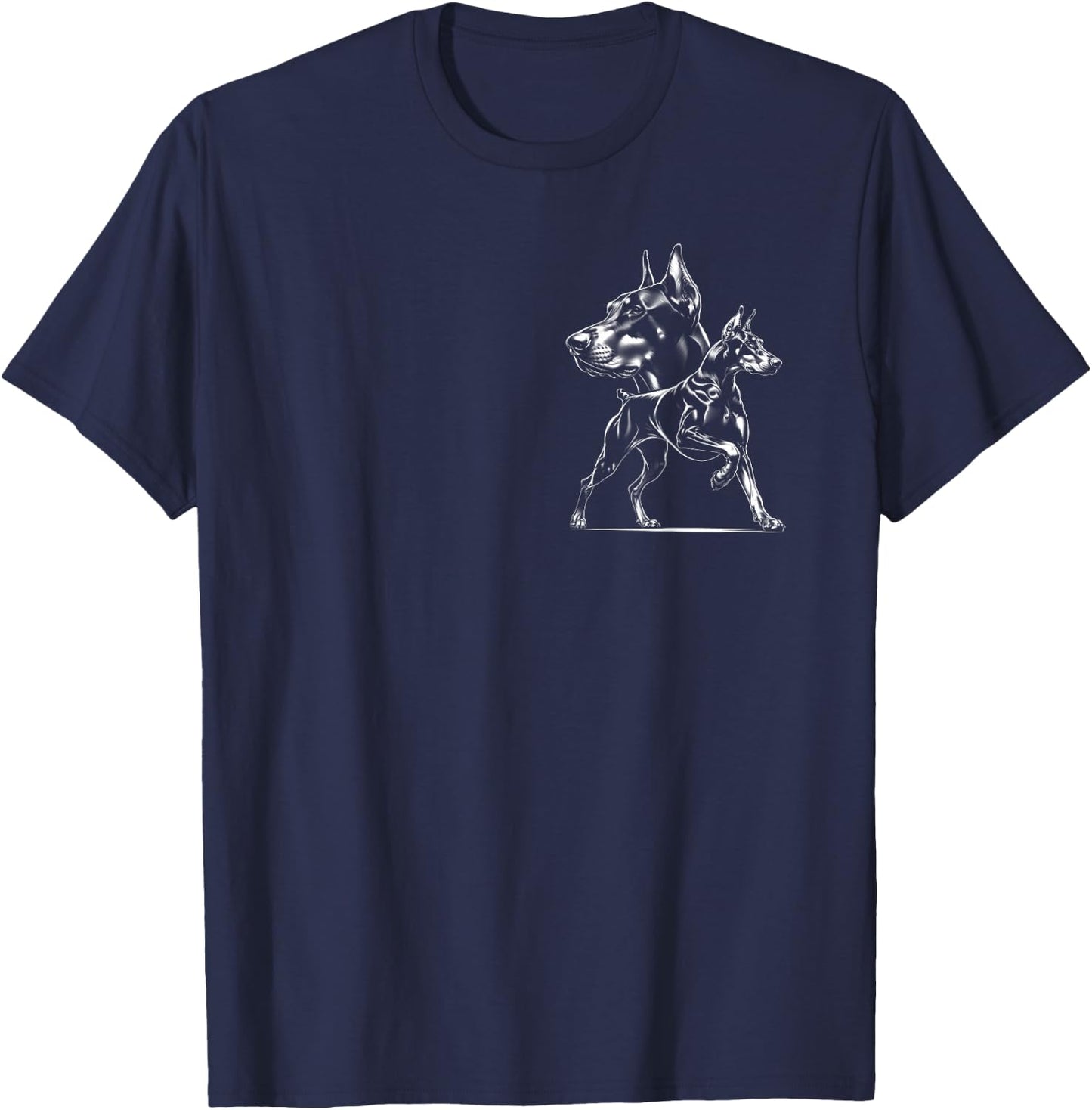Doberman Dog in Proud Pose in Cool Style on Chest T-Shirt - T-Shirt | Navy
