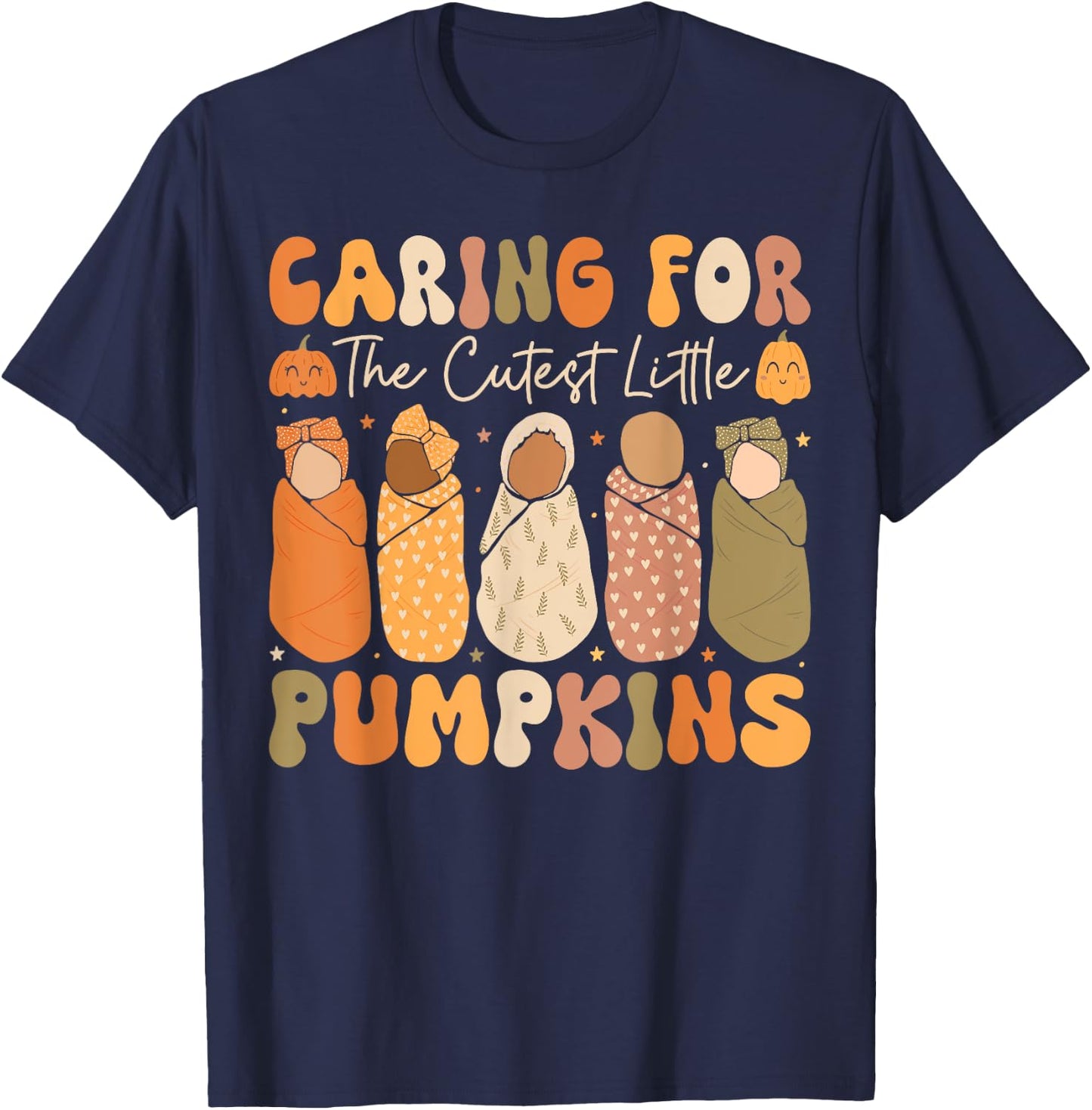 Caring For The Cutest Little Pumpkins L and D Nurse Fall T-Shirt - T-Shirt | Navy