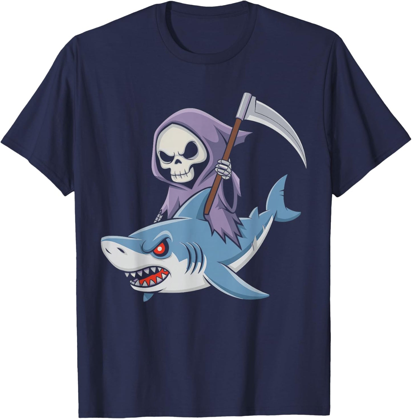 Funny Grim Reaper Riding Shark Lovers Spooky Halloween T-Shirt - T-Shirt | Navy