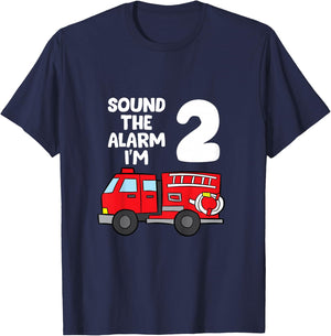 Sound Alarm I'm 2 Children 2. Birthday Fire Truck T-Shirt - T-Shirt | Navy