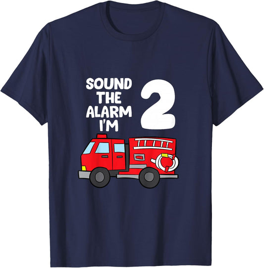 Sound Alarm I'm 2 Children 2. Birthday Fire Truck T-Shirt - T-Shirt | Navy