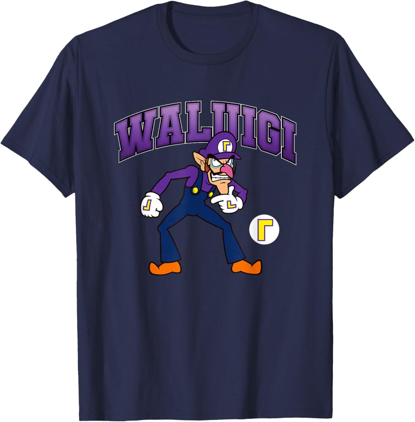 Super Mario Bros Waluigi Big Character Portrait T-Shirt - T-Shirt | Navy