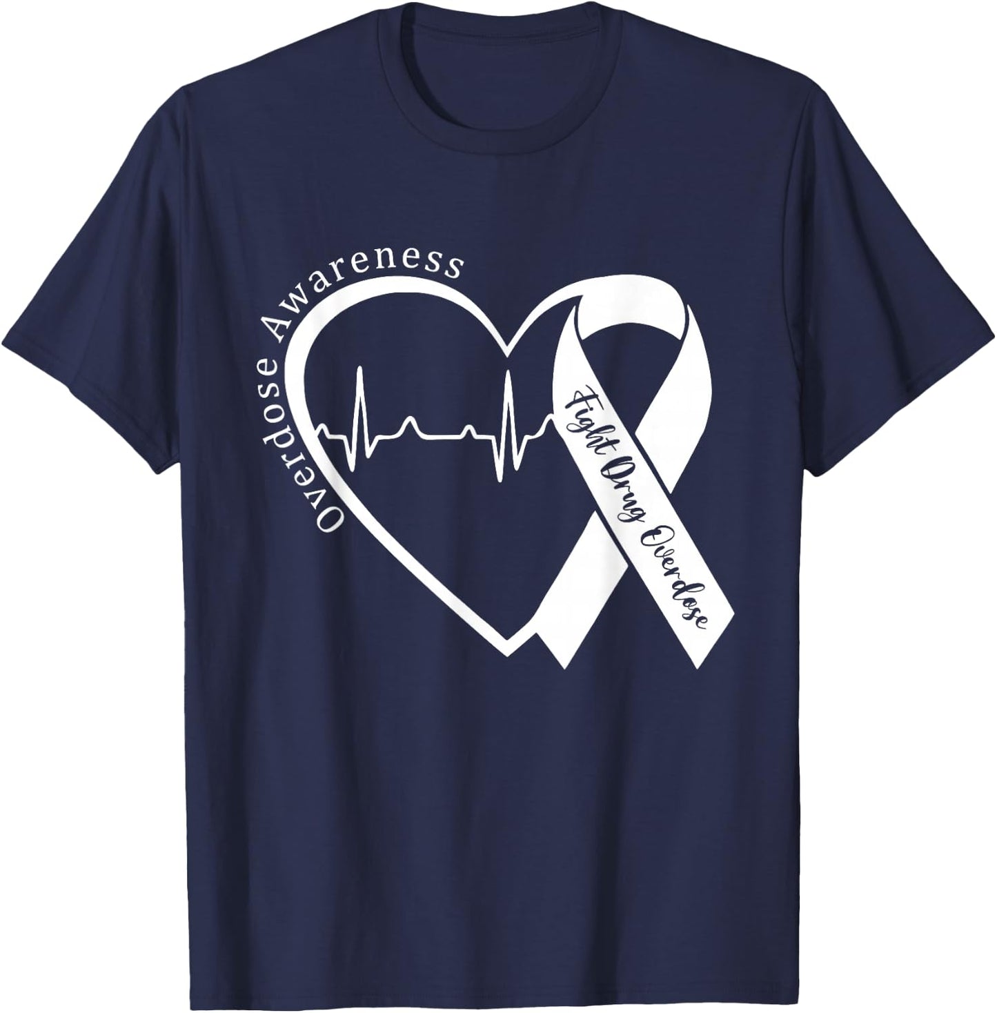 Overdose Awareness Month Heart Purple Ribbon Support T-Shirt - T-Shirt | Navy