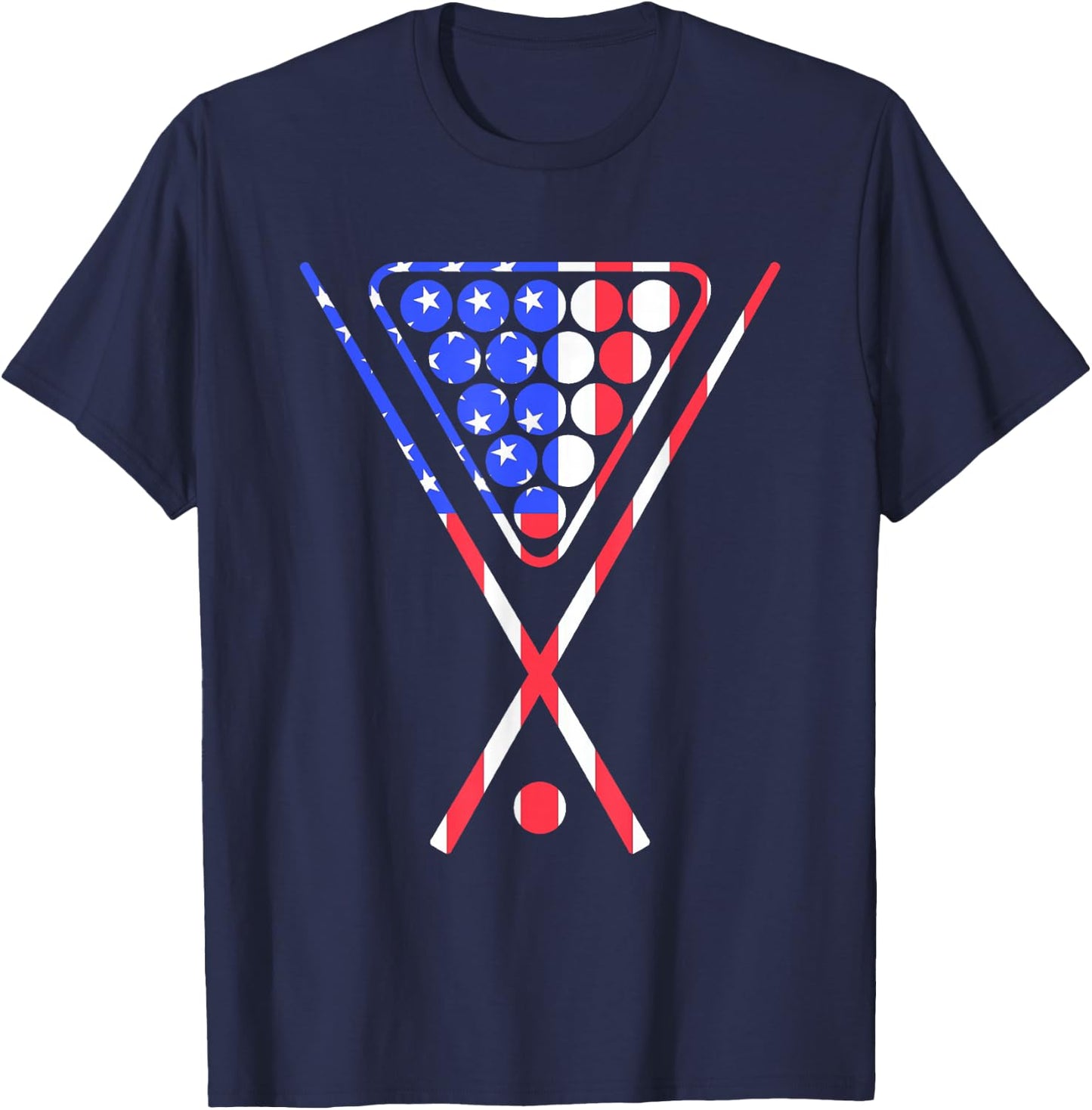 American Flag Billiards Pool Cue and Rack Design GIft T-Shirt - T-Shirt | Navy