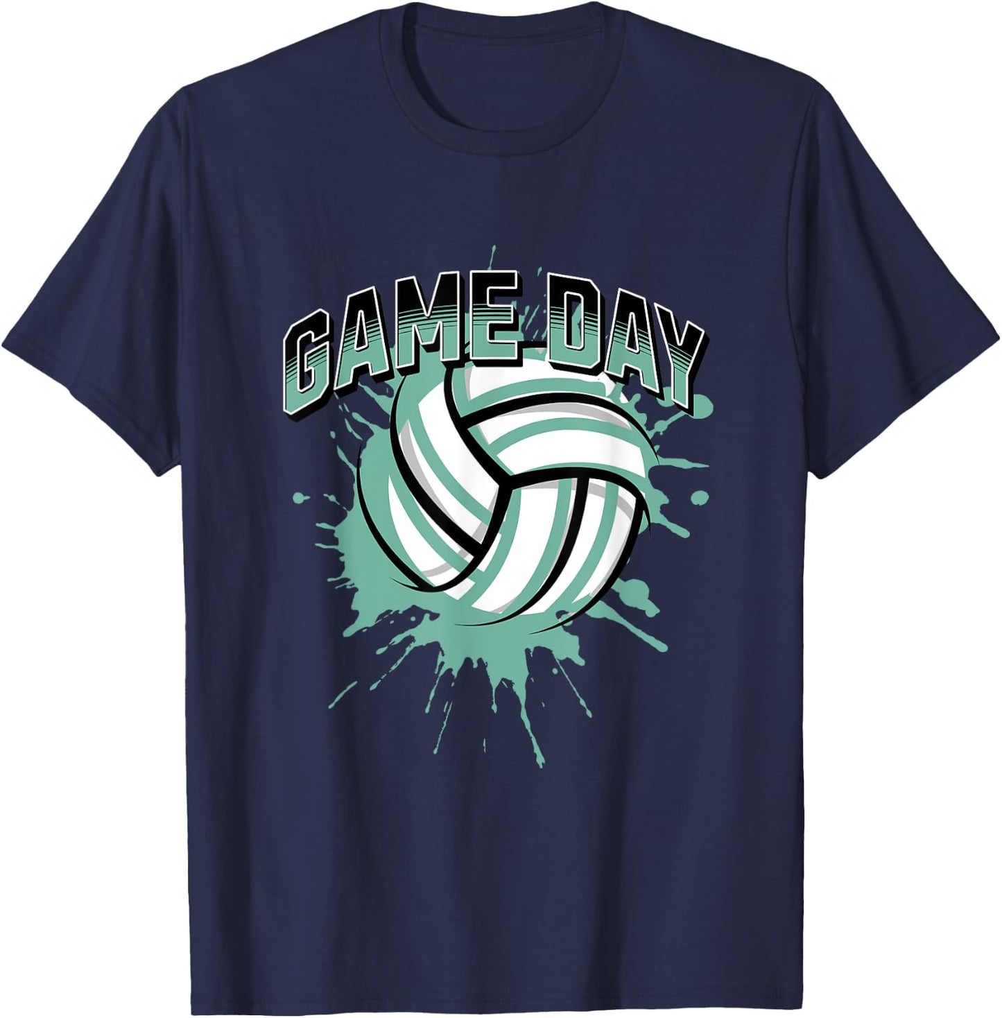 Volleyball Parents Team Game Day Teal Black & Gray Art T-Shirt - T-Shirt | Navy