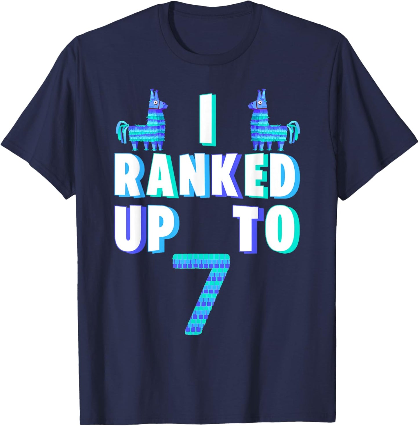 I Ranked Up To 7 Birthday Video Game Llama Piñata Birthday T-Shirt - T-Shirt | Navy