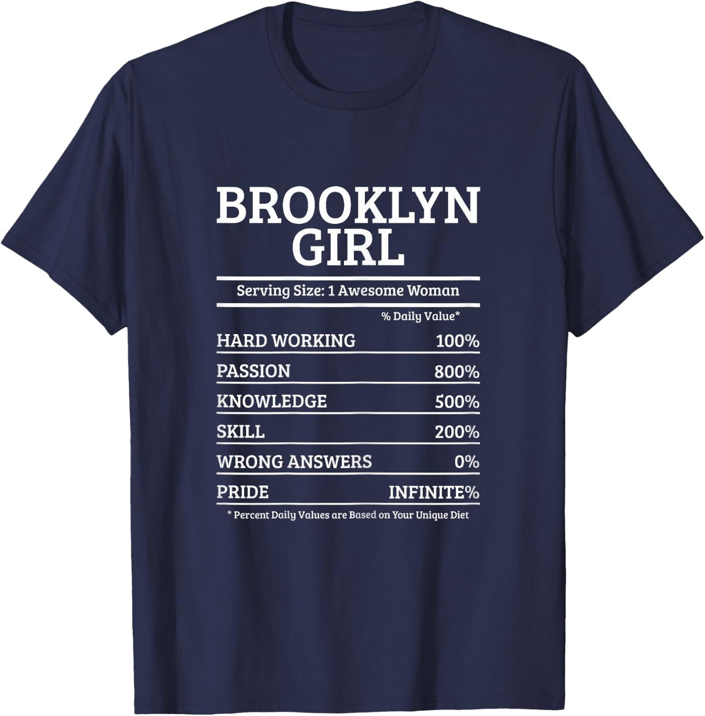 Brooklyn NYC New York NY Nutrition Facts Funny Girls T-Shirt - T-Shirt | Navy