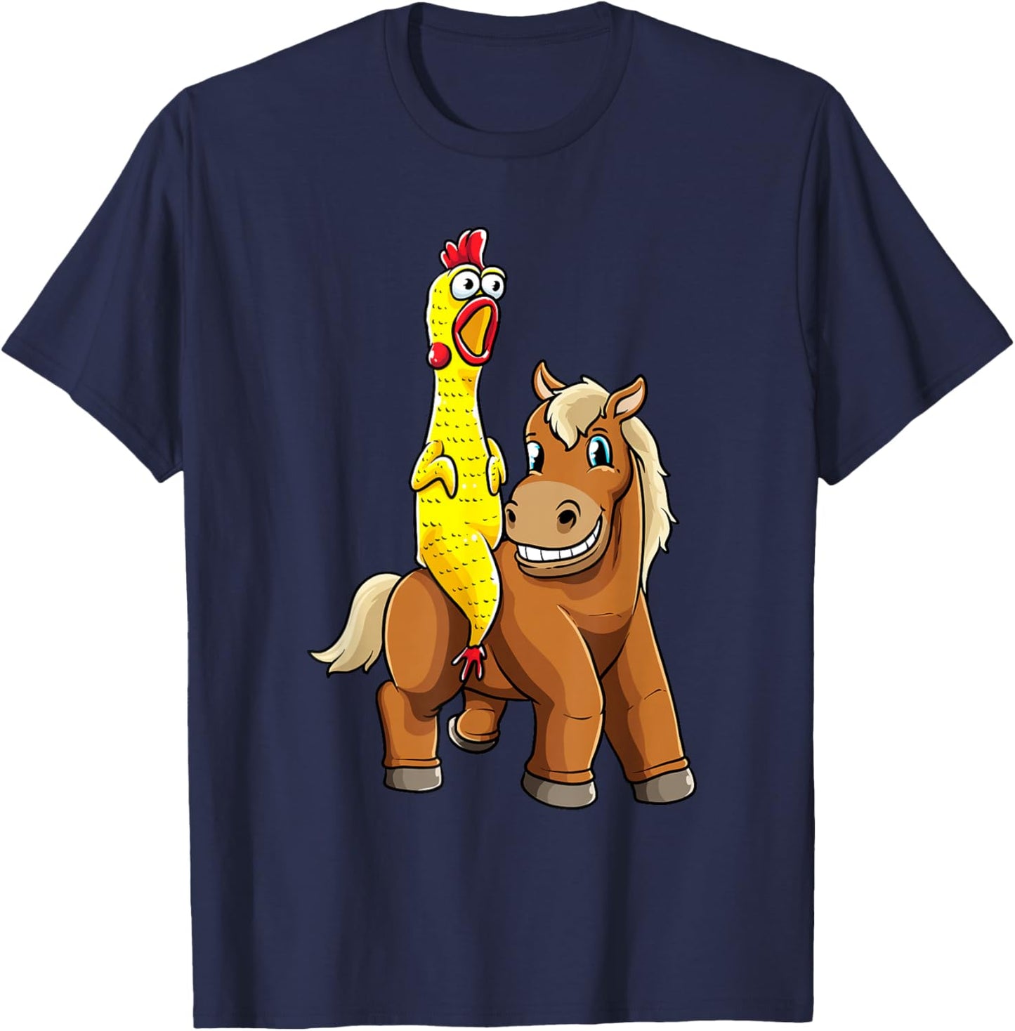 Funny Rubber Chicken Riding Horse Equestrian Girls Women T-Shirt - T-Shirt | Navy