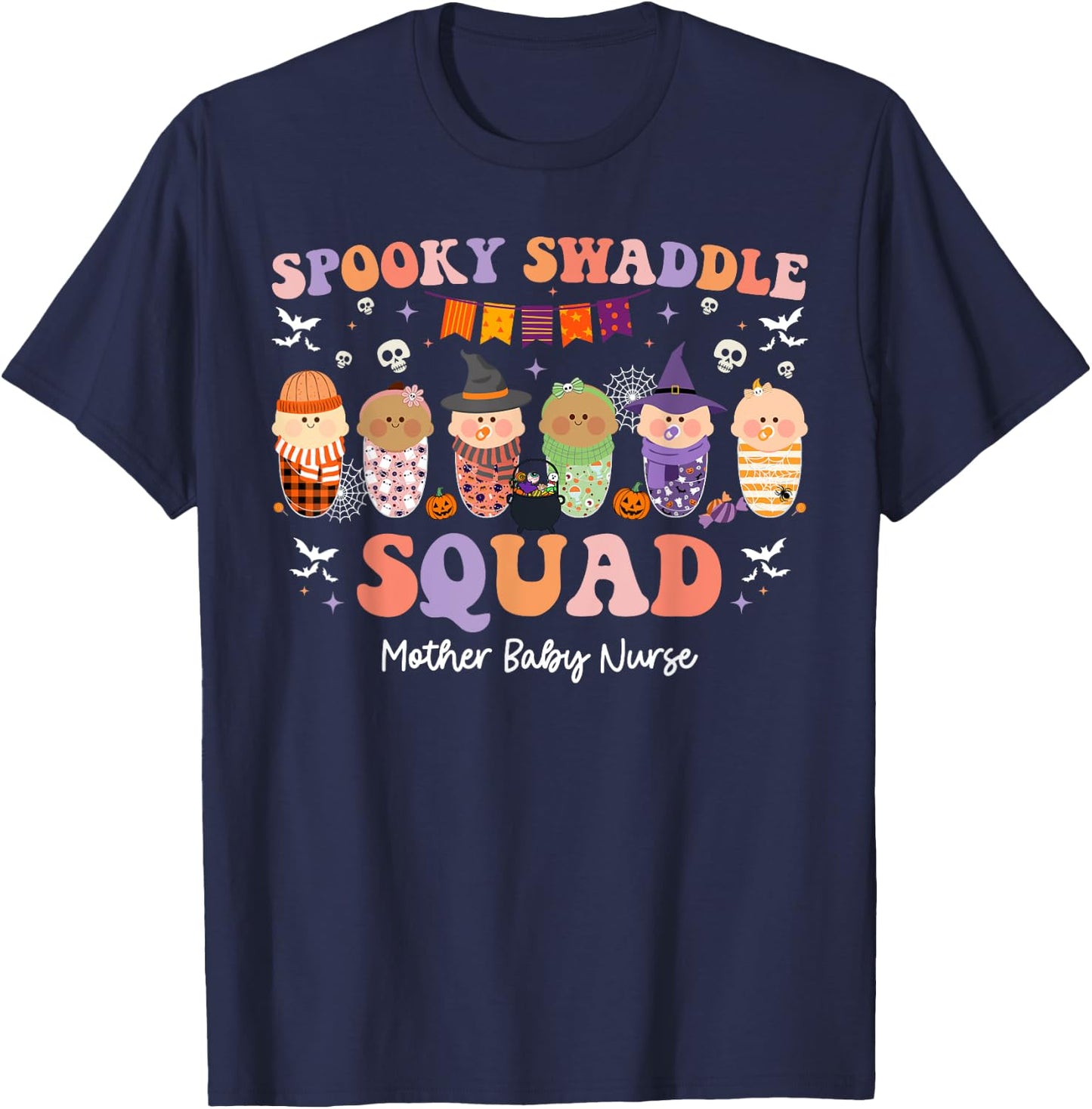 Spooky Swaddle Squad Mother Baby Nurse Halloween T-Shirt - T-Shirt | Navy