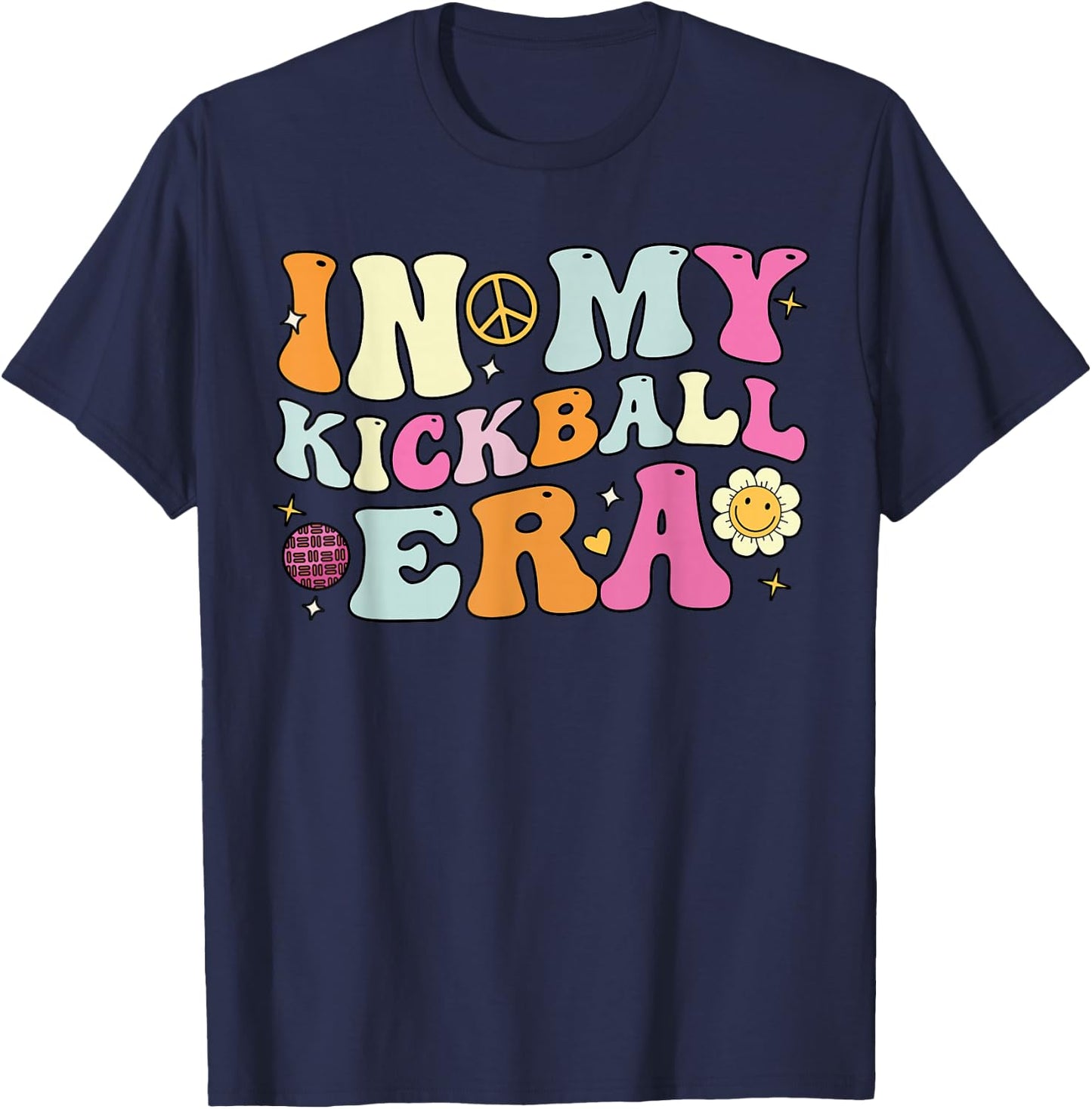 In My Kickball Era, Cute Groovy Kickball Players T-Shirt - T-Shirt | Navy