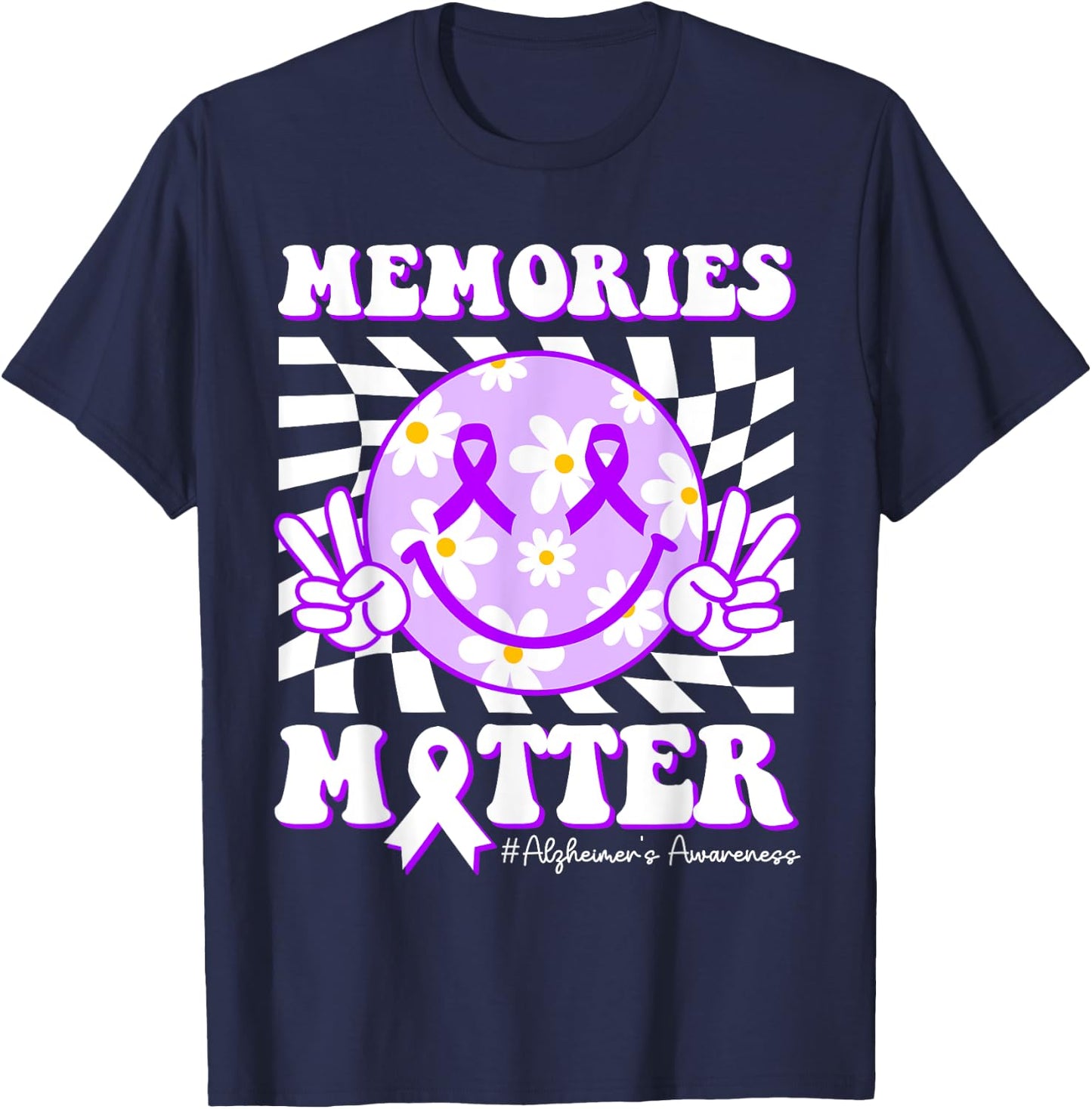 Groovy Memories Matter Dementia Alzheimers Awareness Purple T-Shirt - T-Shirt | Navy
