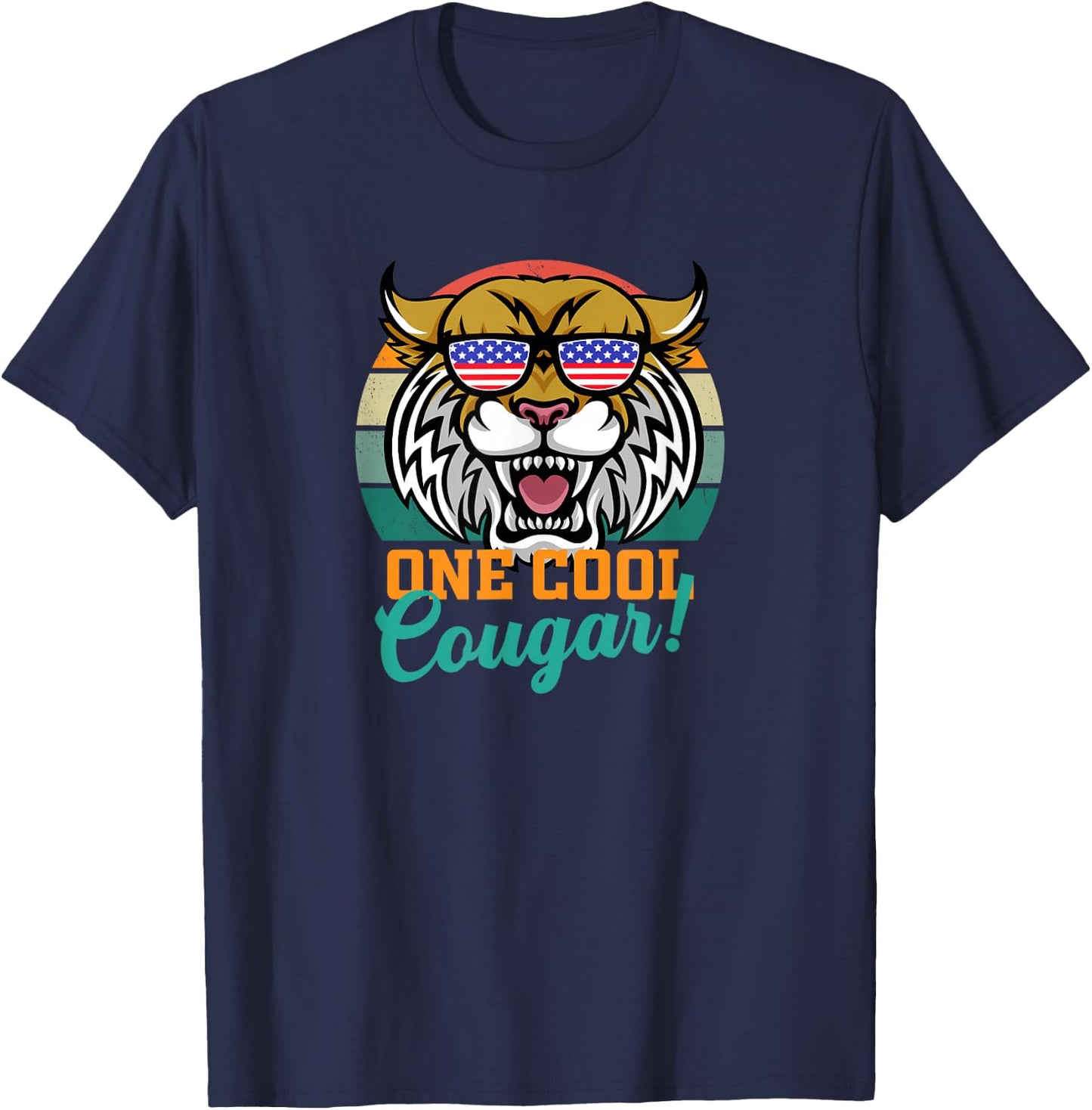 Cougar Cougars USA Flag American Sports Patriotic Souvenirs T-Shirt - T-Shirt | Navy