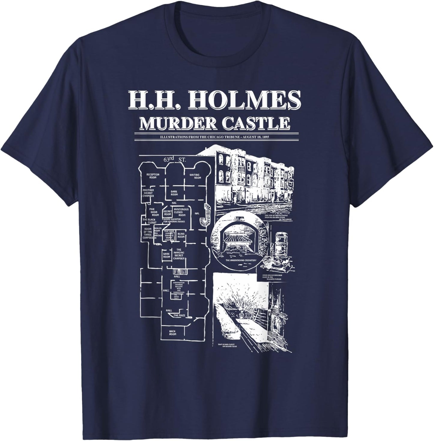 H.H. Holmes Murder Castle True Crime Serial Killer T-Shirt - T-Shirt | Navy