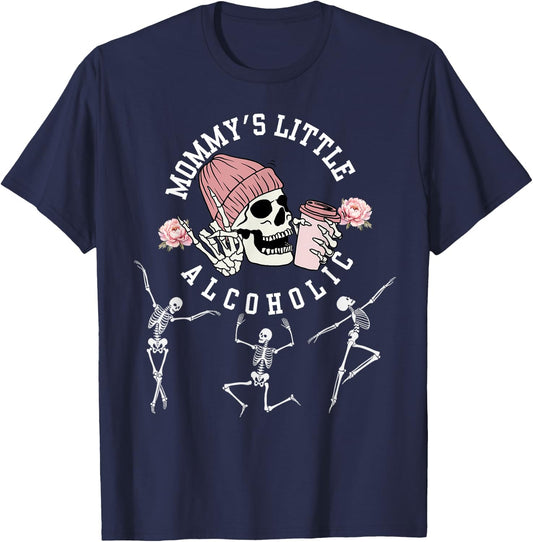 Mommy's little alcoholic Funny Mom Halloween Skeleton T-Shirt - T-Shirt | Navy