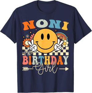 Noni Of The Birthday Girl Groovy Retro Vintage T-Shirt - T-Shirt | Navy