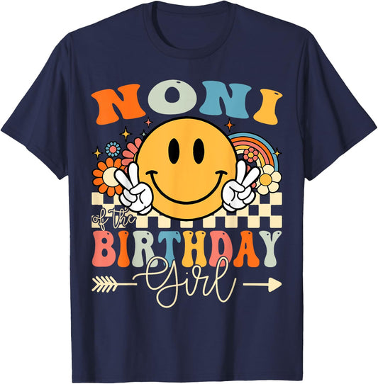 Noni Of The Birthday Girl Groovy Retro Vintage T-Shirt - T-Shirt | Navy