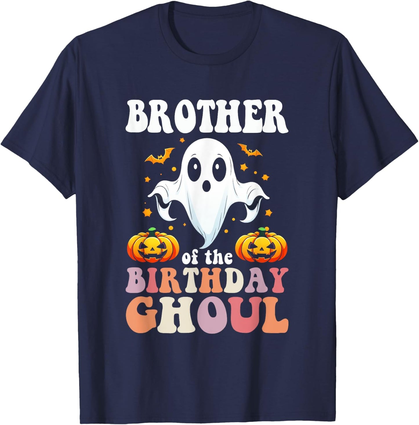 Halloween Brother of the Birthday Ghoul Retro Groovy Hippie T-Shirt - T-Shirt | Navy