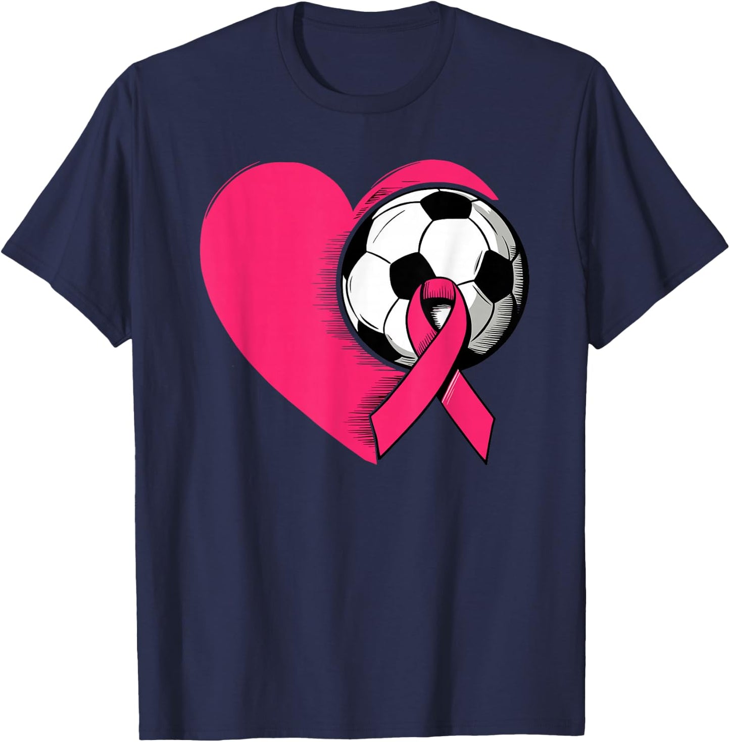 Breast Cancer Awareness Soccer Pink Ribbon Women Men Kids T-Shirt - T-Shirt | Navy