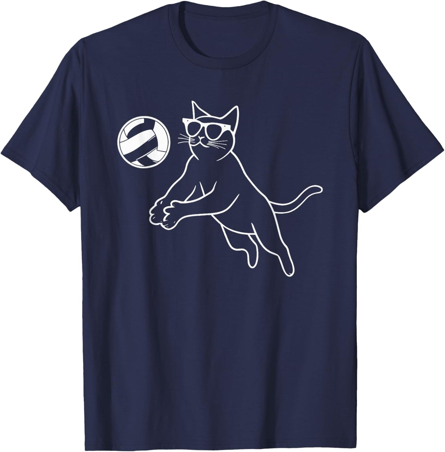Cat Wearing Sunglasses Volleyball Cat T-Shirt - T-Shirt | Navy