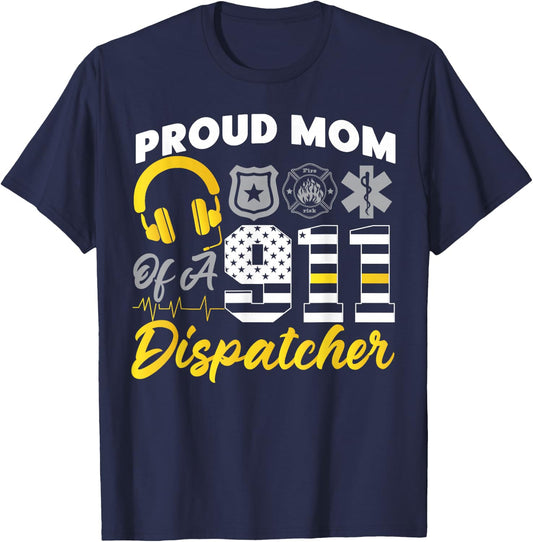 911 Dispatcher Thin Gold Yellow Line Mom American Flag Proud T-Shirt - T-Shirt | Navy
