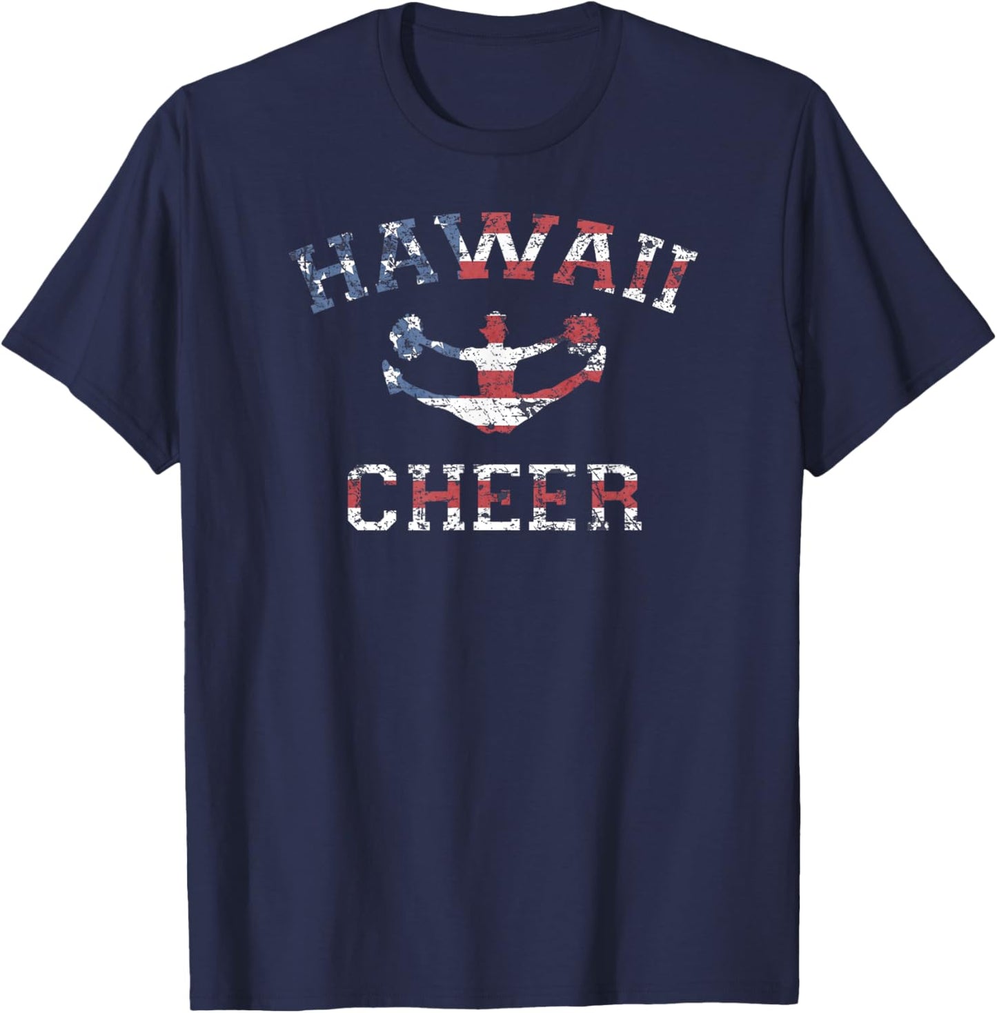 Hawaii Cheer Shirt USA Flag Vintage Cheerleading Gift T-Shirt - T-Shirt | Navy